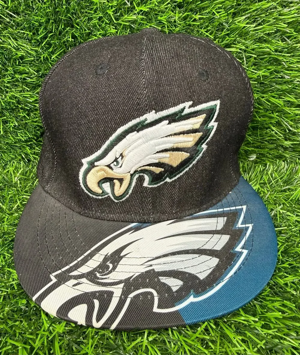New Era 59FIFTY Philadelphia Eagles Fitted Hat Cap 7 1/8 Black NFL Logo Visor